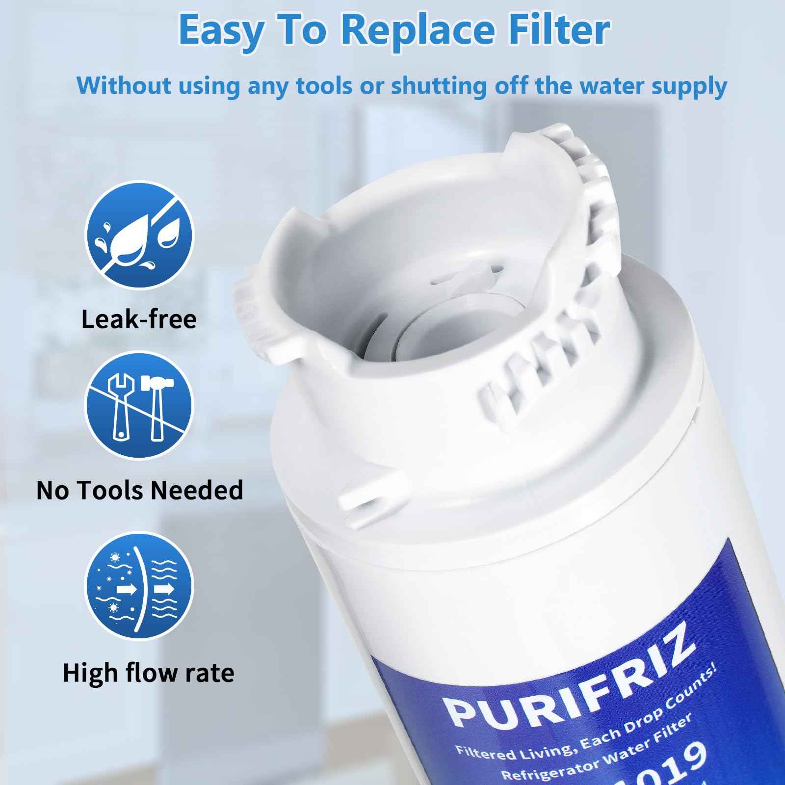 PURIFRIZ EPTWFU01 Refrigerator Water Filter Compatible with RWF5800A, EPTWFU01, EWF02, Pure Source Ultra II, Pure Source Ultra 2, 012505454226, 4562222, 6 Month / 300 Gallon,3 Pack