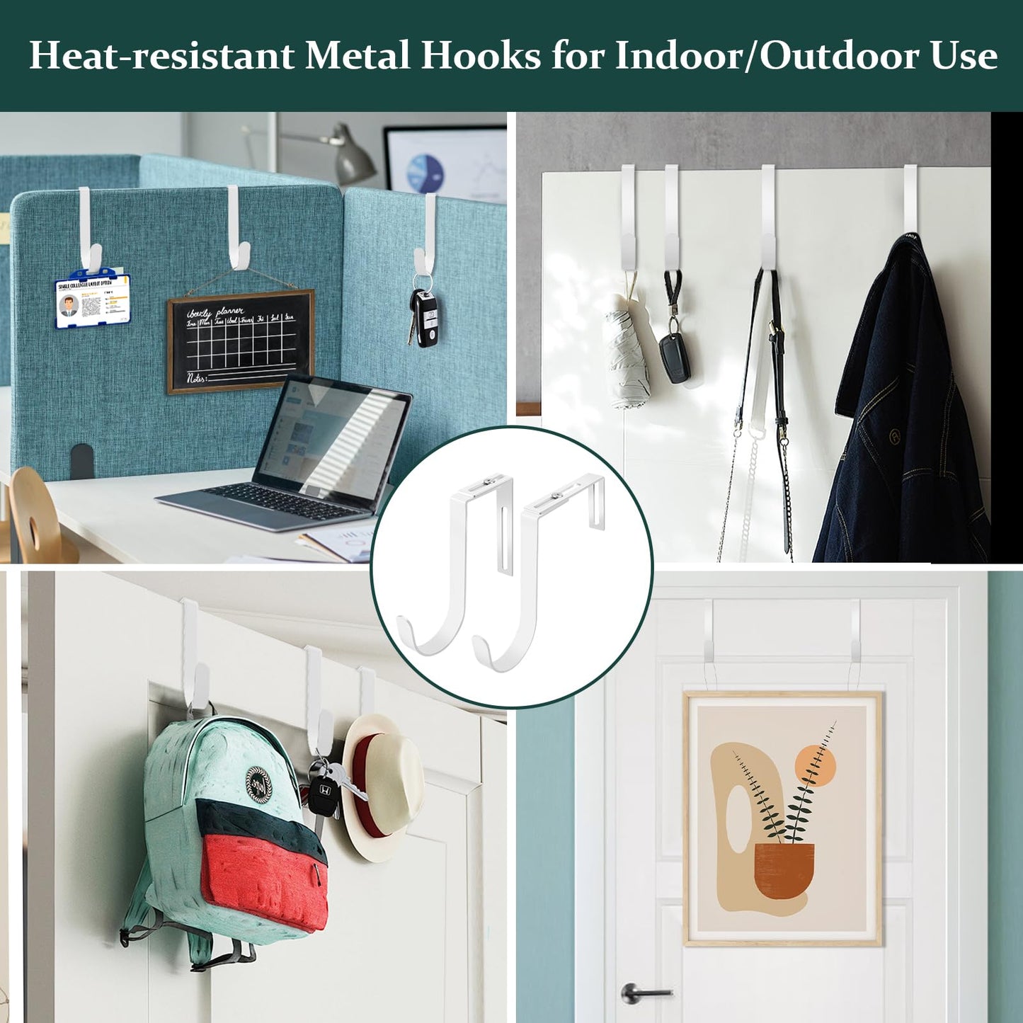 Yinsiskyer Adjustable Over The Door Hooks, Premium Metal Hooks for Hanging, Heavy Duty Door Coat Hangers and Towel Door Hangers, Cubicle Hook fits 1 3/8" to 3 1/2" Longer Panels for Wreath,White,5 Pcs