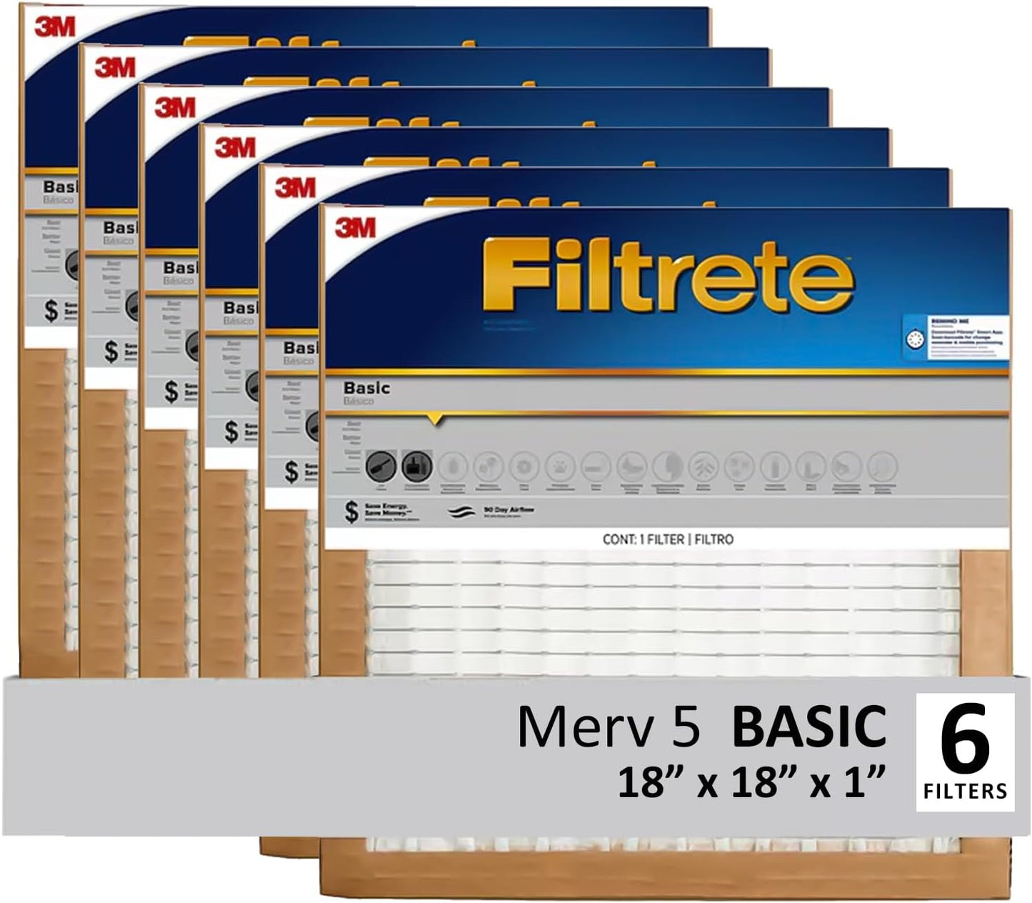 Filtrete 20x25x1 MERV 1 Air Filter Replacement - 6-Pack for HVAC & Furnace