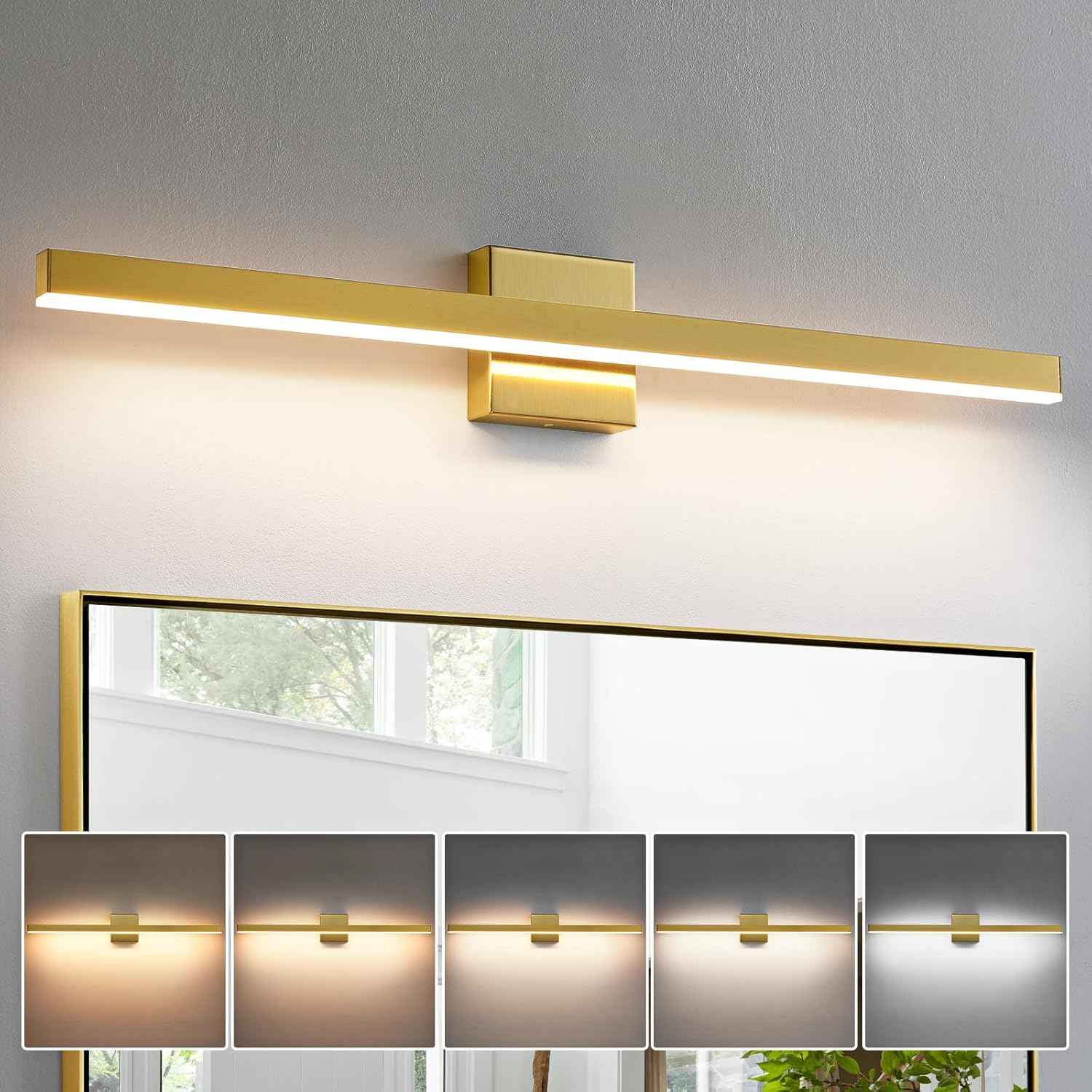 24-Inch Dimmable Gold Bathroom Vanity Light - Modern LED Bar Fixture for Over Mirror
