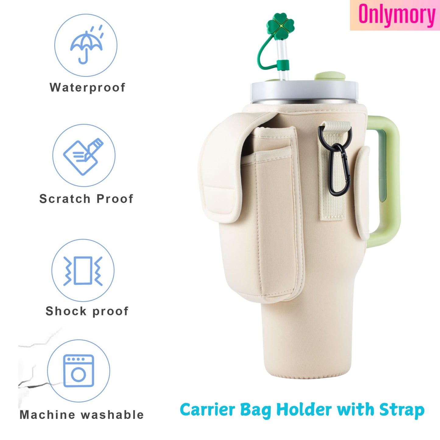Carrier Bag for 40 OZ Stanley Cup Accessories, Holder with Strap and Pockets, Crossbody Water Bottle Bags for Stanley 40OZ Tumbler with Handle, Phone Pouch and Straw Cover, Neoprene