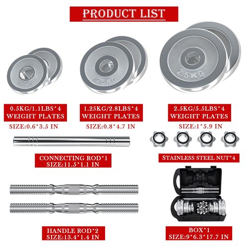 VIVITORY Fitness Dumbbells Set, Adjustable Weight Sets up to 11/22/44/66/100 lbs, with Metal Connecting Rod Used As Barbell, Chromed Weights, Hardcover Gift Box, Home Gym Work Out Training Equipment (44.00, Pounds)