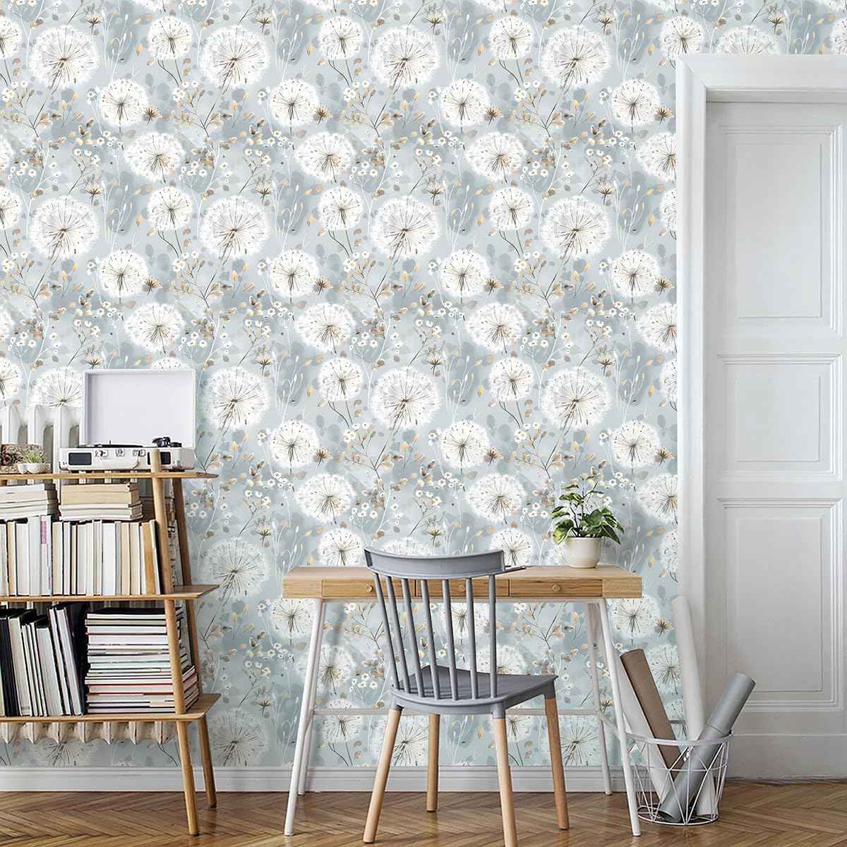 Peel and Stick Floral Dandelion Wallpaper - Vintage Boho Self-Adhesive Vinyl for Bedroom & Cabinets (16.9"x590.5")