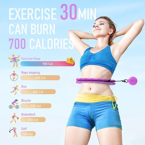 JKSHMYT Weighted Hula Circle Hoops for Adults Weight Loss, Infinity Fitness Hoop Plus Size 55 Inch, 28 Detachable Links, Exercise Hoop Suitable for Women and Beginners