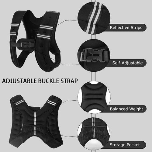 Kvittra Weighted Vest, 6.5lb/3KG Weight Vest with Reflective Stripe, Body Weight Vests Adjustable for Men, Women Workout, Strength Training, Running, Walking, Jogging, Cardio, Weighted Workout