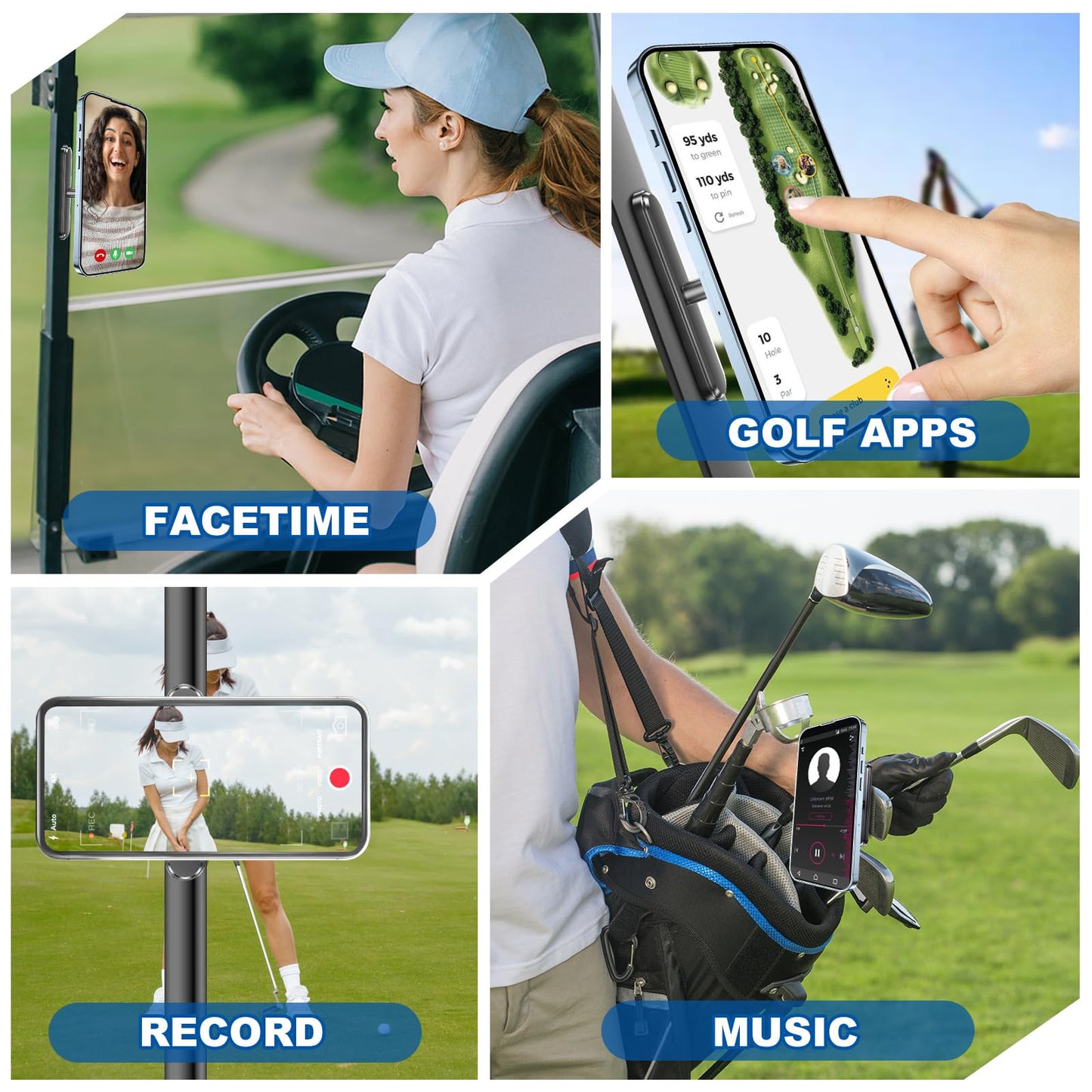 Magnetic Golf Cart Phone Holder, Alloy Phone Mount, Compatible with MagSafe iPhones Series and All Non-Magnetic Phones Fits Gym, Club Car, Golf Cart, Essentials Gift for Man and Woman(Black)