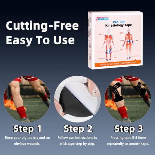 IEADEN Precut Kinesiology Tape for Knees, 10 Pcs, Upgraded, Knee Support & Stability, Knee Pain Relief Athletic Tape - Waterproof & Elastic, Breathable Hypoallergenic Latex-Free Tape, Black