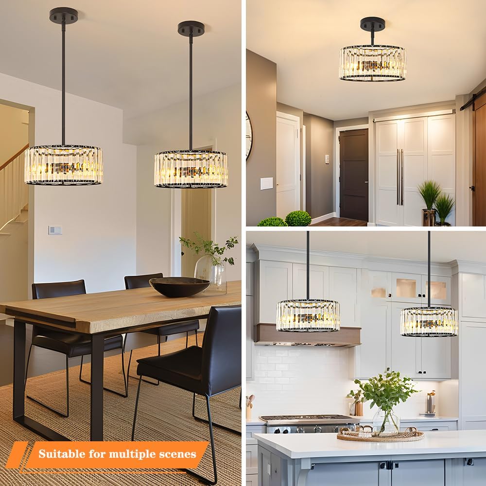 Modern Gold Crystal Ceiling Light Fixture - 11-Inch Semi Flush Mount Chandelier for Kitchen & Entryway