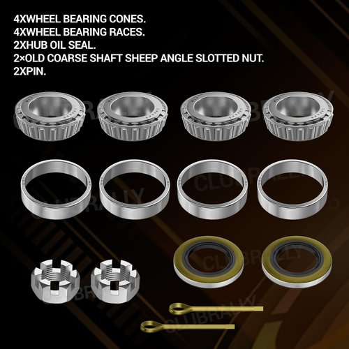 CLUBRALLY 2 Set EZGO TXT Golf Cart Front Axle Wheel Hub Bearings & Seal G&E 1976-UP, OEM#50892-G1, 25146-G1