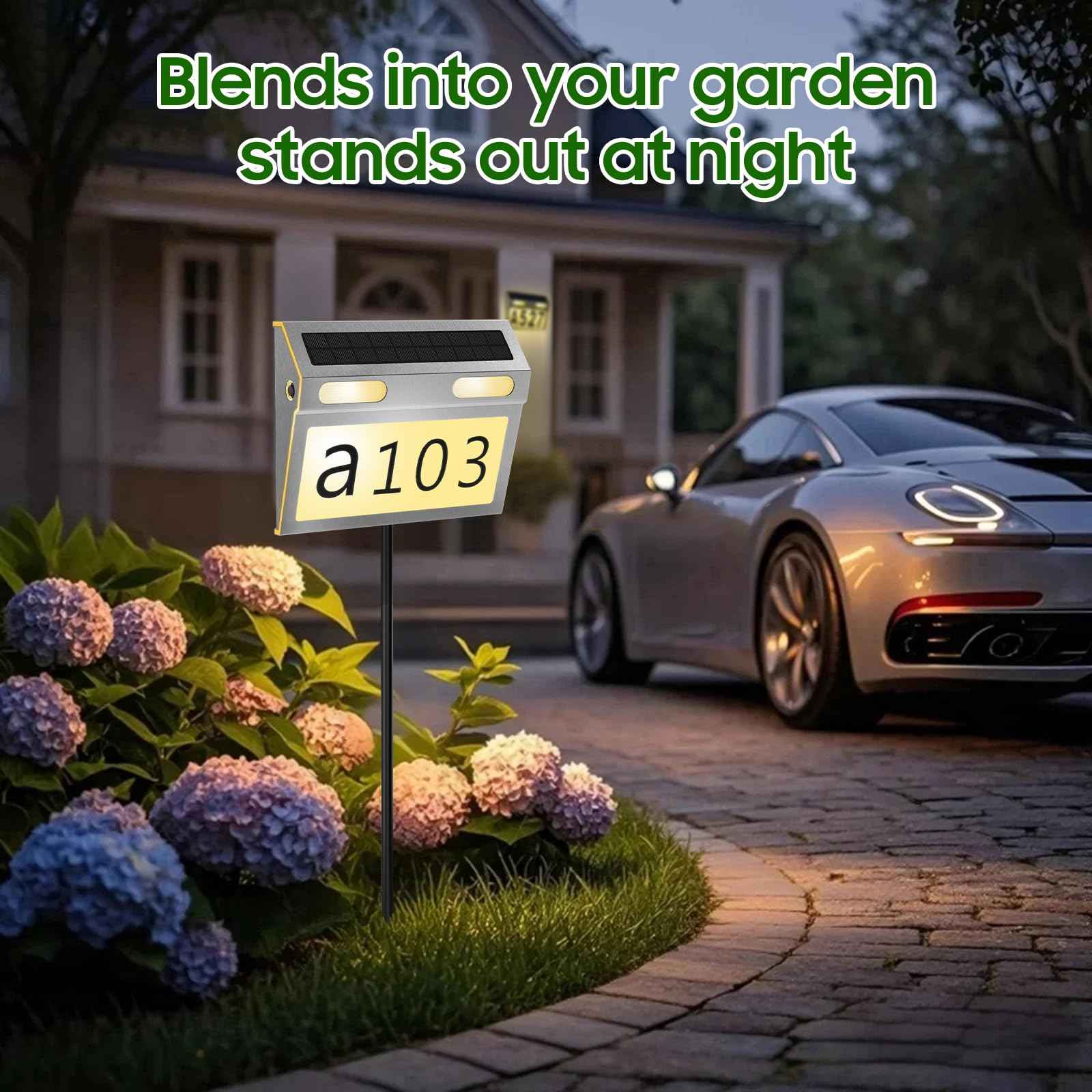 SNFKQPADJ Solar House Numbers for Outside Light Up - 3 Adjustable Color Temperatures (6000K/4000K/3000K)|Stainless Steel Waterproof Address Sign|Auto Light-Sensing & Easy Mount(Wall-mounted)