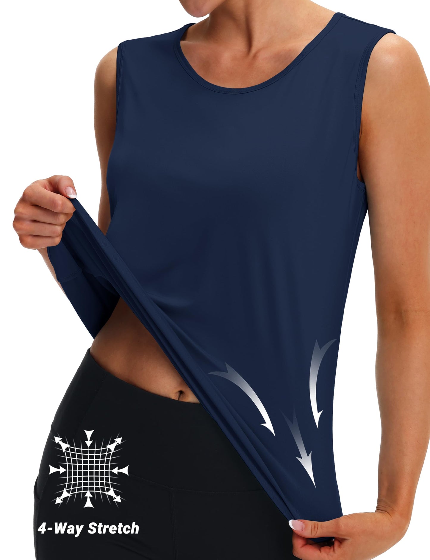 MAGCOMSEN Workout Tank Top for Women Sleeveless Lightweight SPF Running Yoga Shirt Sport Exercise Activewear Navy, M