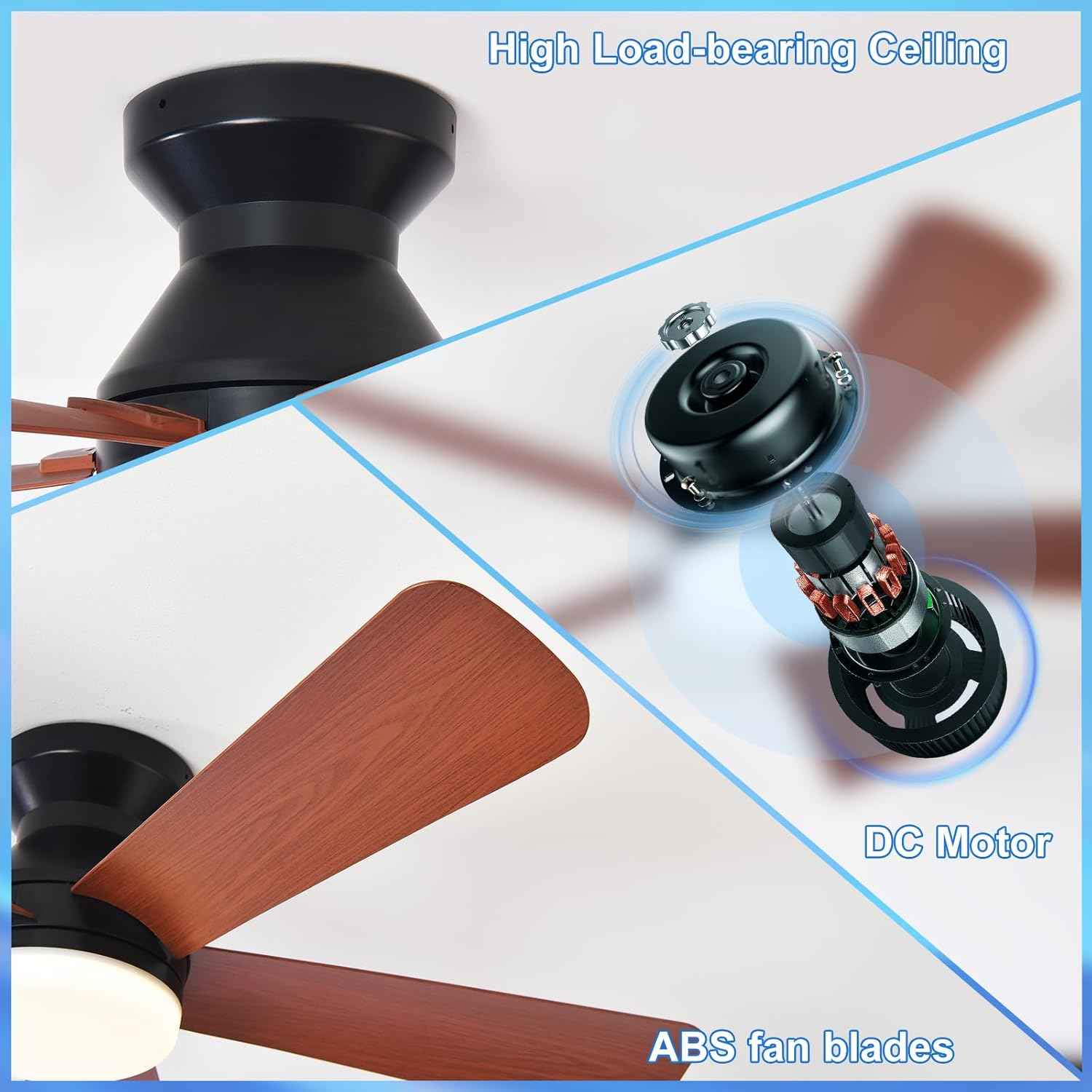 42-Inch Modern Black Ceiling Fan with Light & Remote - Dimmable Low Profile, 5 Reversible Walnut Blades, 6 Speeds for Indoor/Outdoor Use