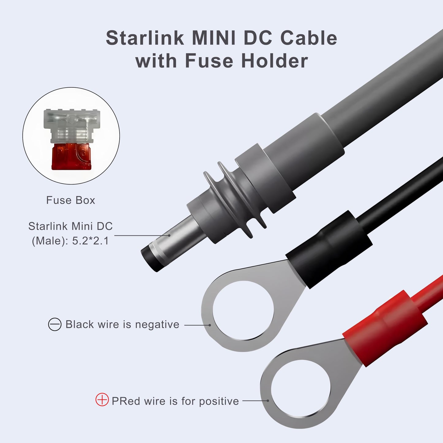 XNEWA Starlink Mini O Ring Connecters Extension Cable, 18AWG, Starlink Mini Direct Battery Power Cable, Waterproof, DIY Battery Kit with ATC/ATO Fuse Holder, Secure Blade Fuse Protection (3M/10FT)