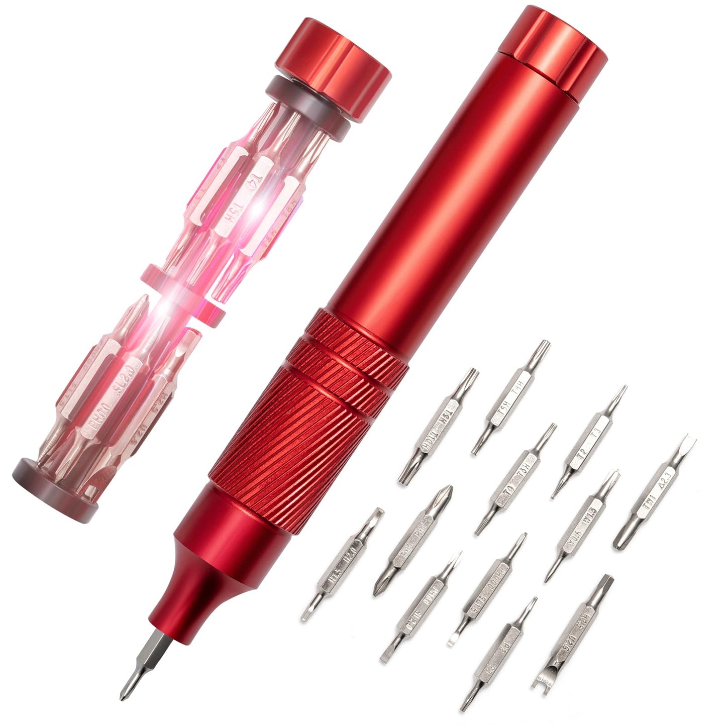 24-in-1 Precision Screwdriver Set, Magnetic Multi Bit Mini Screwdriver Set, Pen Style Repair Tool Kit for Eyeglass, Watch, Computer, Jewelry, Laptop, Phone and Electronic (Red)