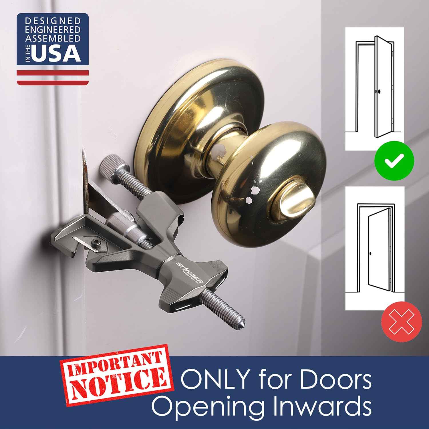 Stinger Portable Door Lock for Travel, Travel Door Lock with Seat Belt Cutter and Glass Breaker | Home and Hotel Room Security Device