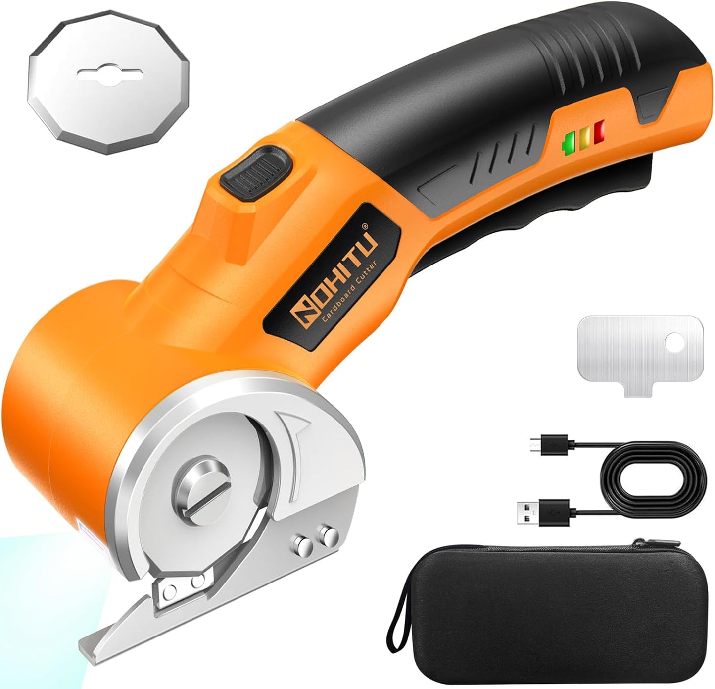 Rechargeable Cordless Electric Scissors - 4V Rotary Cutter with LED Light & 2 Blades for Fabric, Cardboard, and Plastic