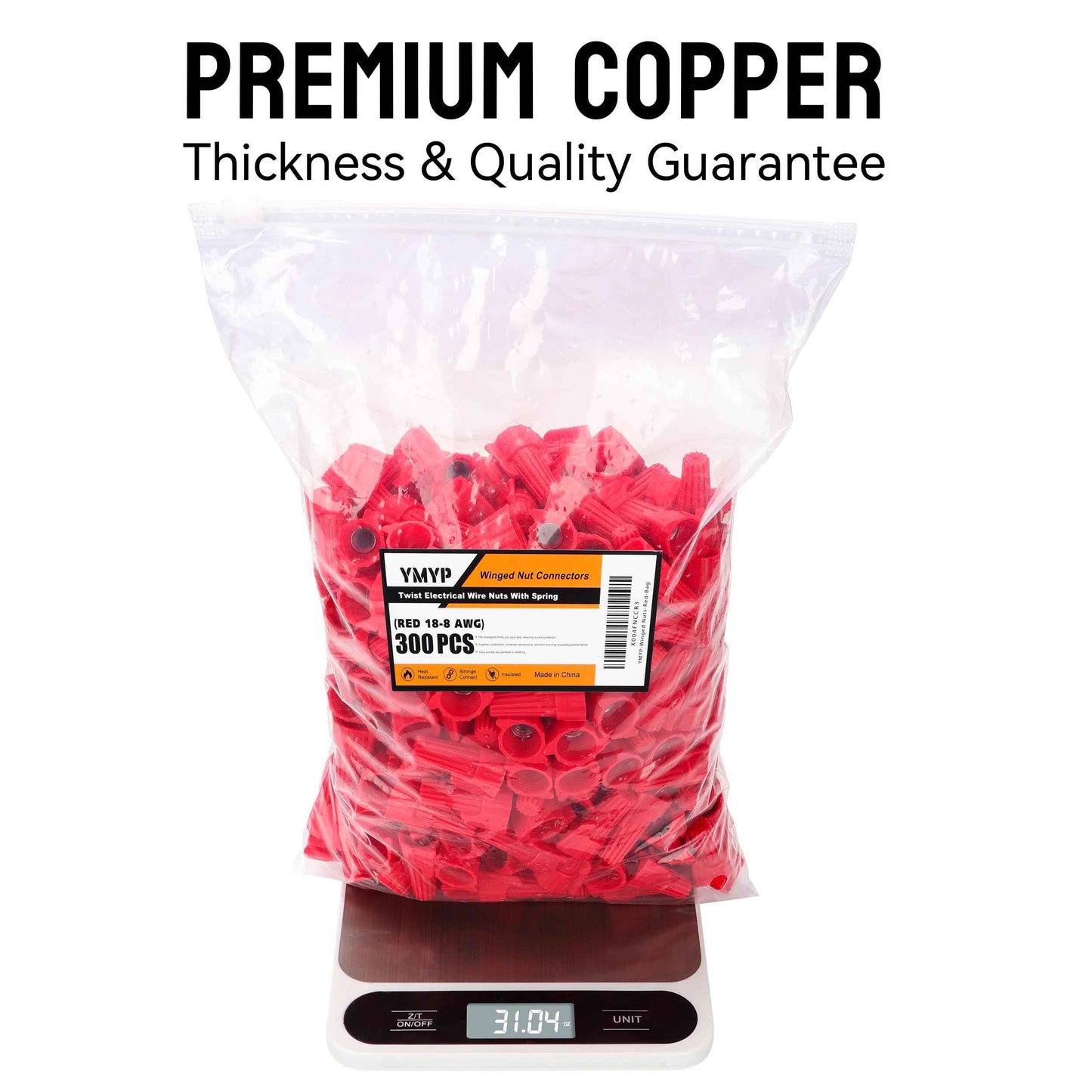 YMYP 300PCS Winged Wire Nut Connector - AWG 18-8 Red - Insulated Insert Twist Electrical Wire Terminal with Spring, Portable Wire Caps for Quick Connection