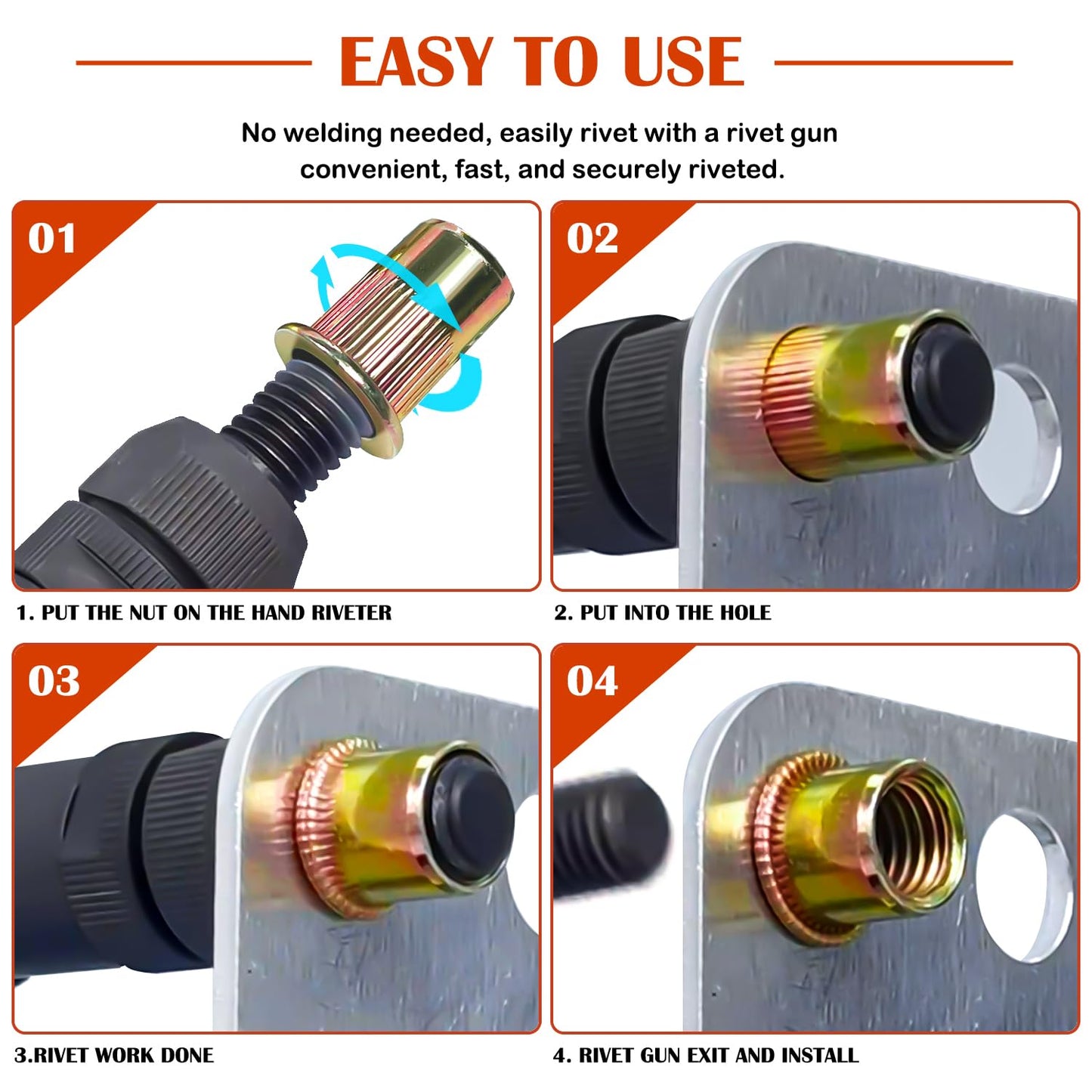 Ktehloy 124Pcs SAE UNC Rivet Nut Assortment Kit, Zinc Plated Carbon Steel Rivnut Threaded Inserts Assortment Set Nutserts, Sizes 6-32 8-32 10-24 1/4"-20 5/16"-18