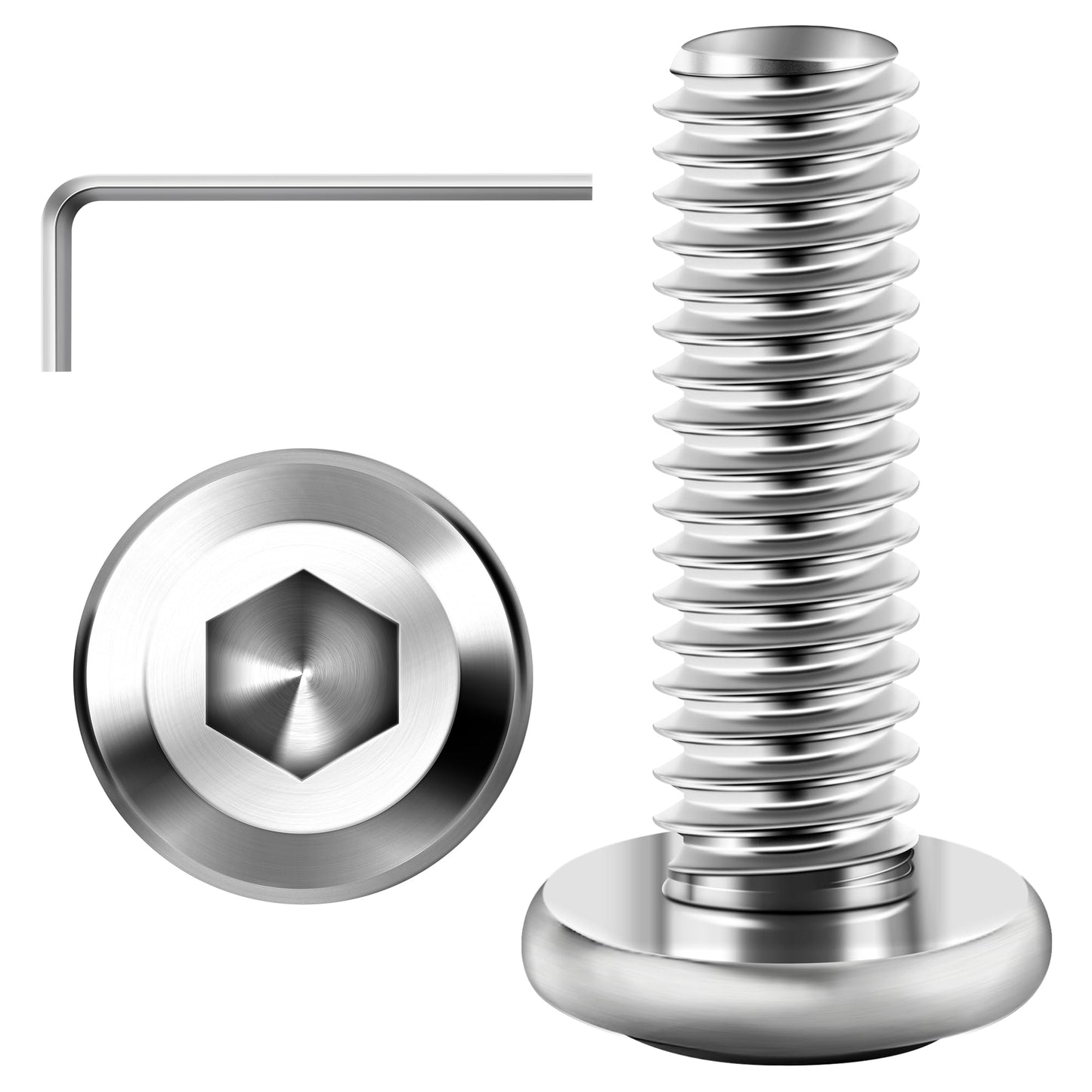 30Pcs M6 Bolts, M6 x 20mm Flat Head M6x1.0 Bolt Hex Socket Cap Screws Bolts, M6 Screws 304 Stainless Steel Furniture Screws Full Thread, Bright Finish & Hex Spanner by Mywish