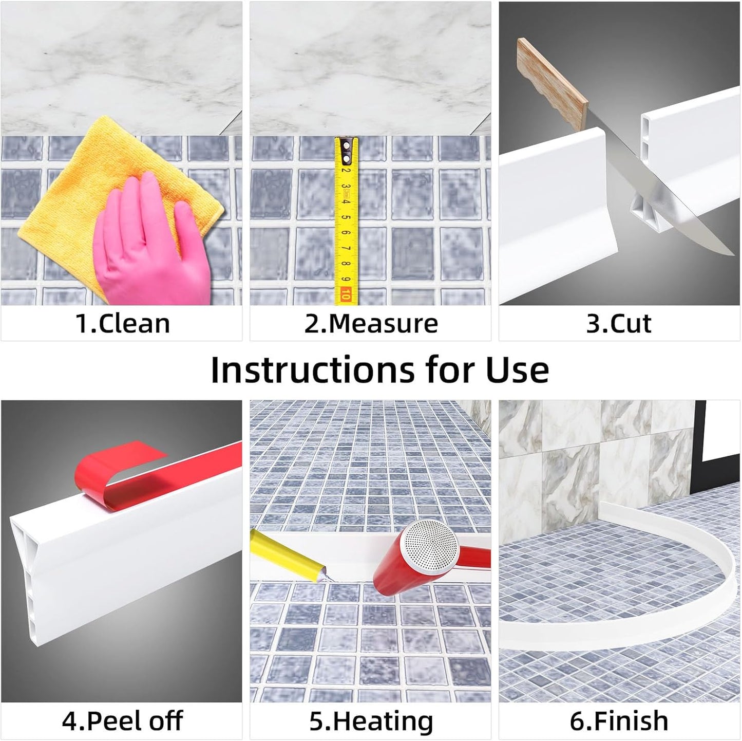 Raycity 59" Collapsible Shower Water Splash Guard - High Threshold Water Dam for Curbless Shower, Bathroom & Kitchen Barrier (White)