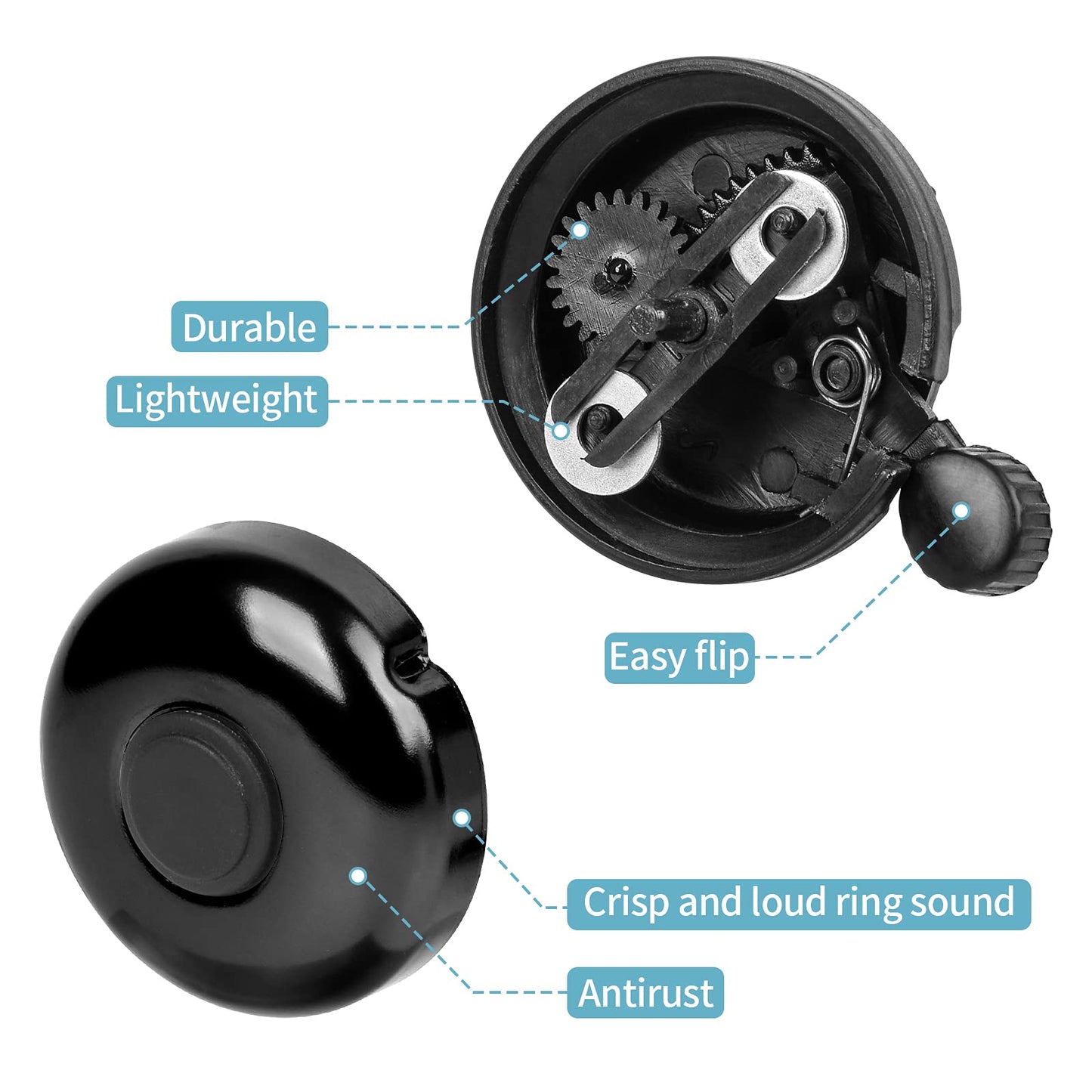 Xthuge Classic Bike Bell, Aluminum Bicycle Bell, Loud Crisp Clear Sound Bicycle Bike Bell for Adults Kids(Red, Black-Right Hand Use-2 Pack)