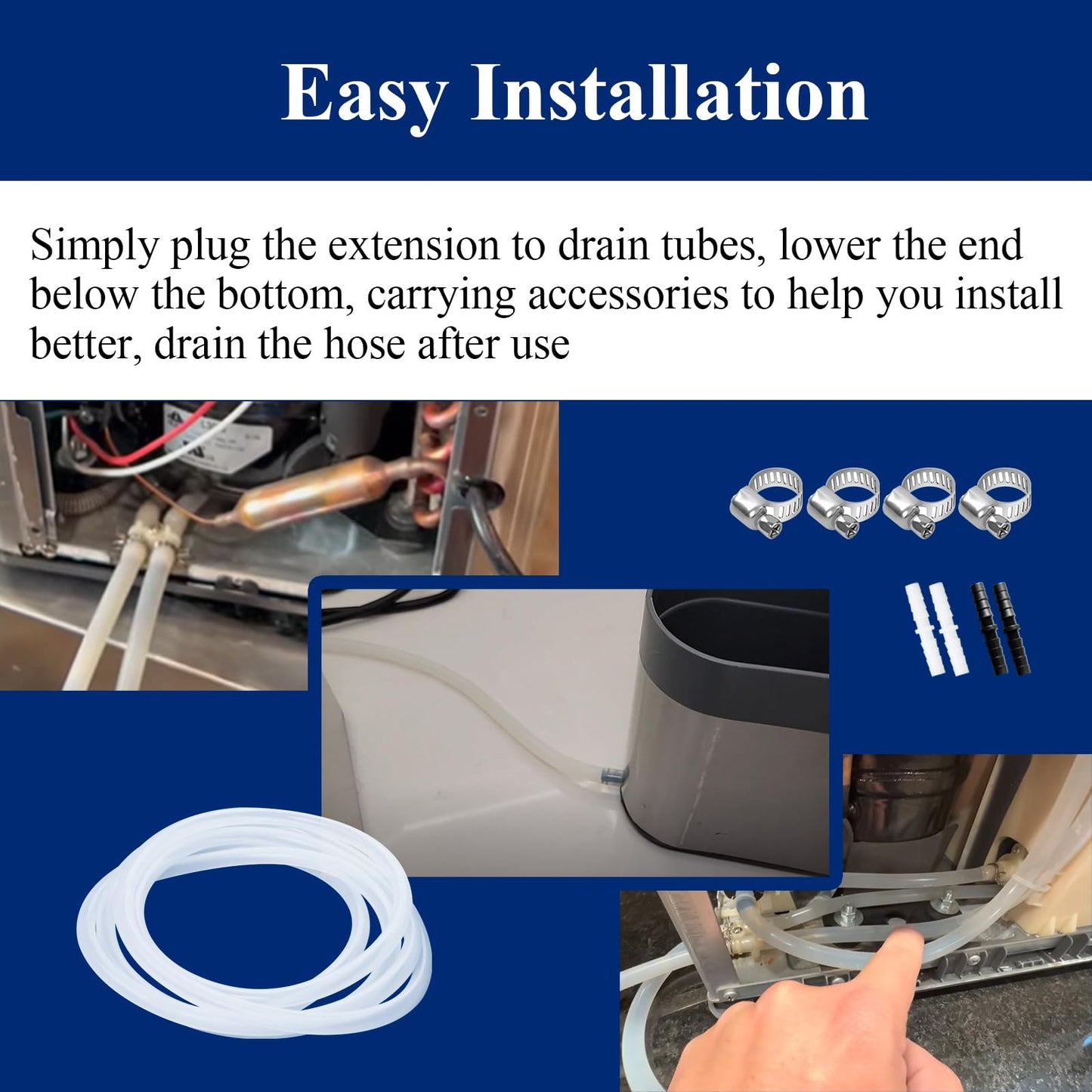 1/4'' ID 6.5 Ft Drain Hose Extension, Ice Maker Parts, Compatible with GE Opal Nugget & Other Ice Makers, with 4 Pcs Connectors & Clips, for Cleaning & Maintenance fit Multiple Purpose