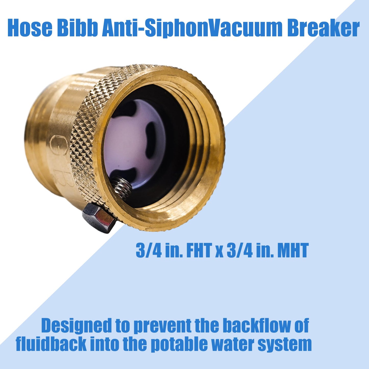 Hourleey 2 Pack Faucet Vacuum Breaker, 3/4 Inch Solid Brass Anti-Siphon Hose Bib Backflow Preventer for Garden Spigot RV