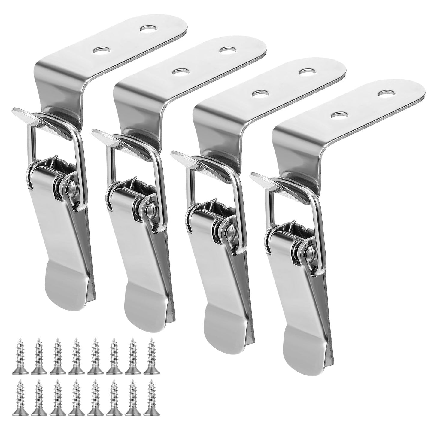 HJZHII 4PCS 90 Degree Tool Box Hood Locks Latches, Stainless Steel Spring Loaded Toggle Latch Catch Catch Hasp Clamp Clip Lock with 16 Screws for Wooden Case Toolboxes Cabinet Chest
