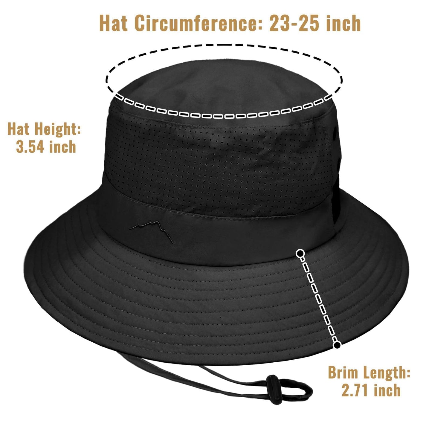 Sun Bucket Hat for Men Women Fishing Beach Safari Hats for Golf Hiking Hunting Outdoor UPF 50+ Black