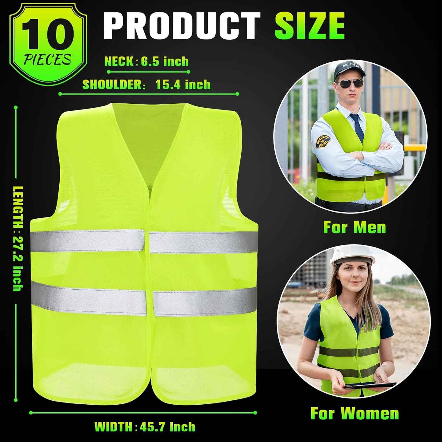 High Visibility Reflective Safety Vest for Men & Women - Bulk Security Mesh Vest for Work, Cycling & Running