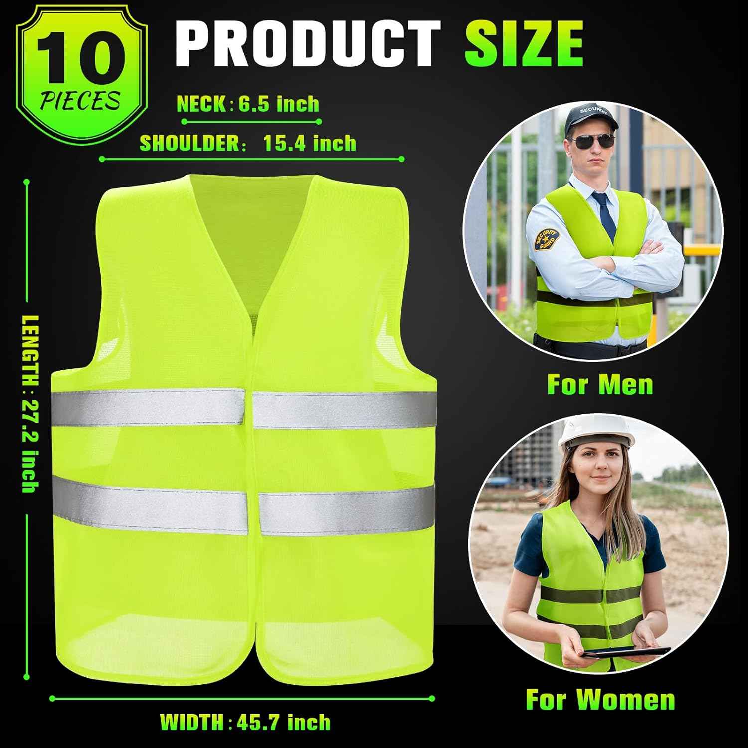 High Visibility Reflective Safety Vest for Men & Women - Bulk Security Mesh Vest for Work, Cycling & Running