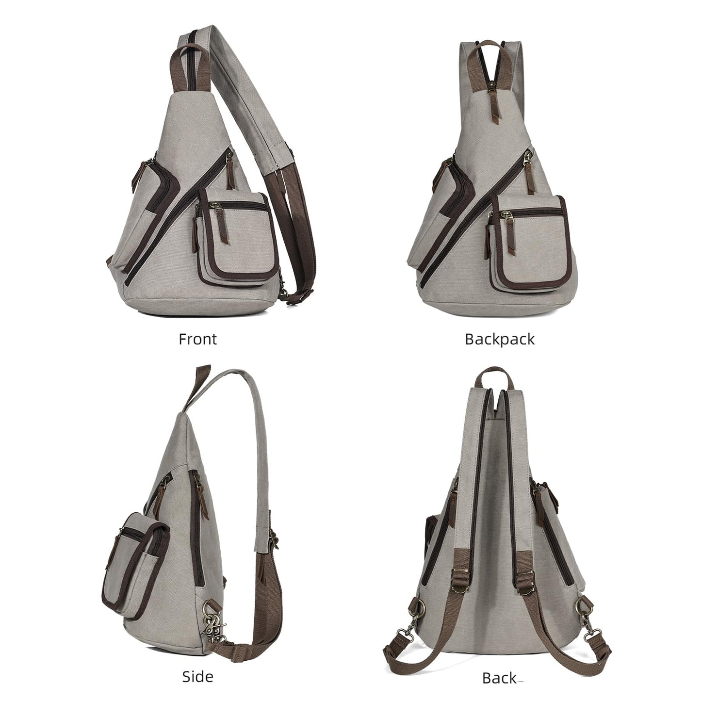 KL928 Canvas Sling Bag - Casual Crossbody Shoulder Daypack Rucksack Backpack for Men Women, Leaden