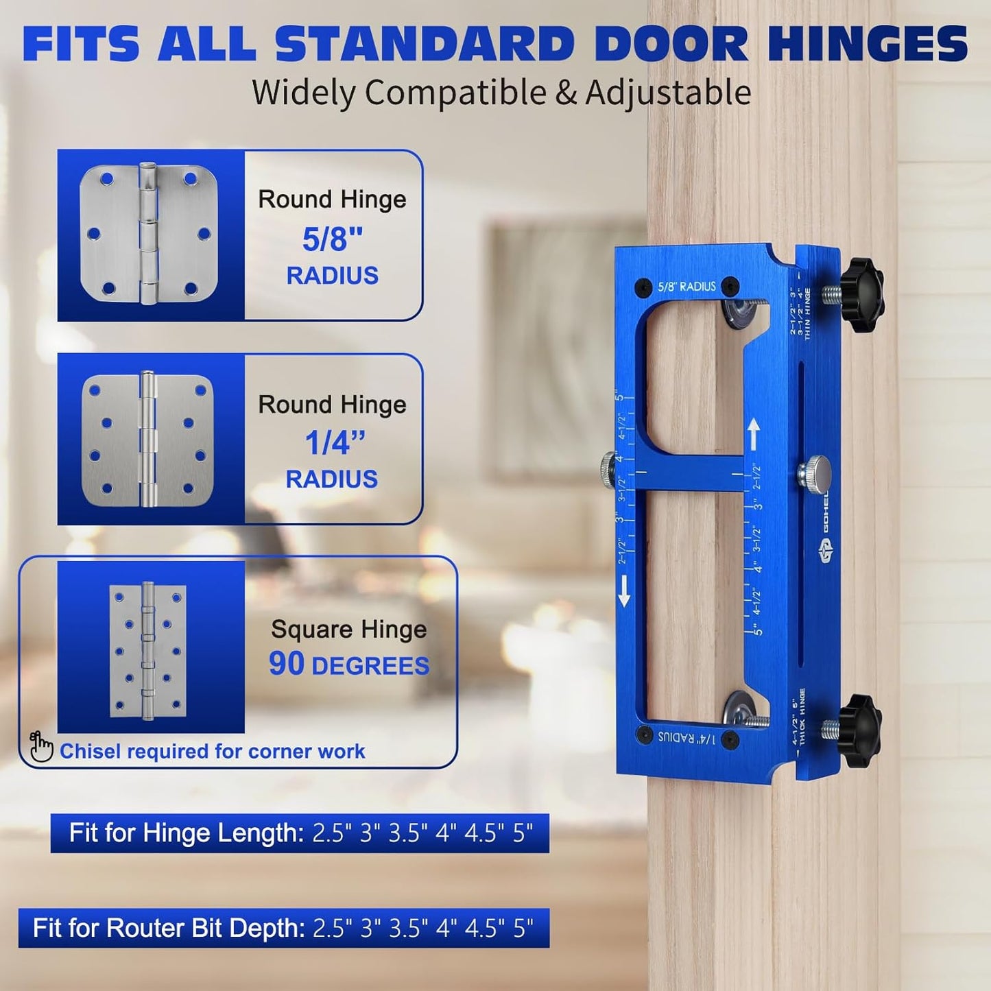 Aluminum Door Hinge Jig Template Kit for Router - Adjustable Mortise Tool for 2.5" to 5" Hinges