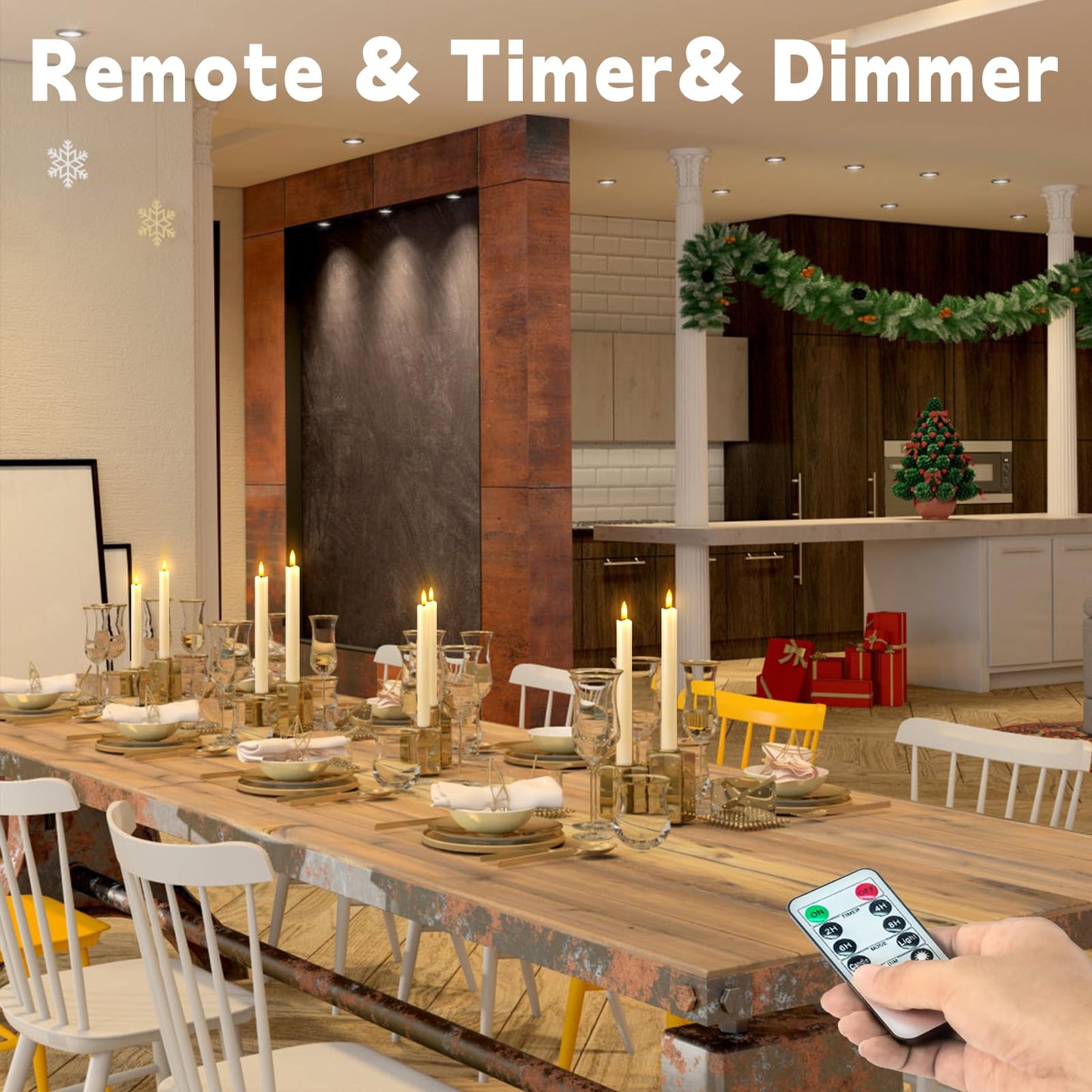 idyl light Flameless Taper Candles with Remote Timer, 9.8 Inches 3D Flickering Flame Led CandleSticks Battery Operated Window Candles for Fireplace Halloween Christmas Home Wedding Decor (Ivory)