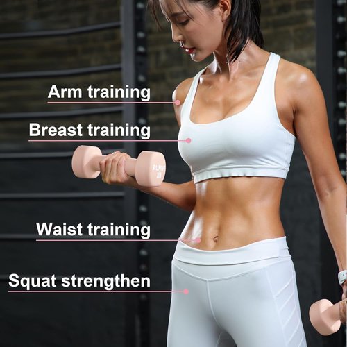 RUNWE Dumbbells Set of 2 - Cast Iron Pink Dumbbell 5 LB Weights Set of 2, Hand Weights Set Exercise & Fitness Dumbbell Free Weights for Child, Women, Men