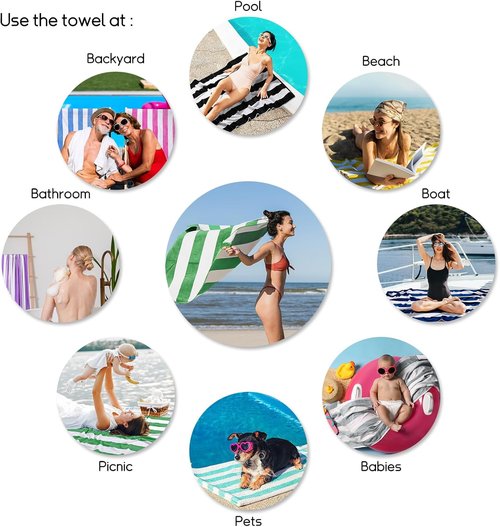 Cabanana Large Oversized Beach Towel - Soft Green Striped Cotton Pool Towel, 35 x 70 Inch
