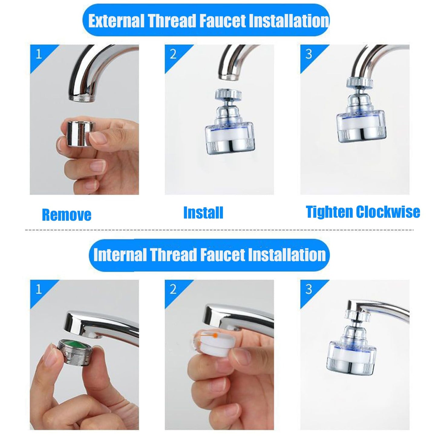 7Pcs Sink Water Filter Faucet with Cartridges, Universal 360 ° Rotating Kitchen Faucet Water Filter Removes Fluoride Heavy Metals Hard Water Compatible with Most Bathroom/Kitchen/Laundry Sink Faucets