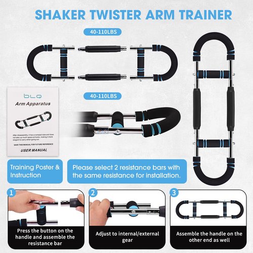 MAEAJDLT Twister Arm Trainer, 40-110lb Adjustable Power Bar, Chest Shoulder Arm Workout Equipment, Portable Detachable Spring Resistance for Home Gym, Men & Women