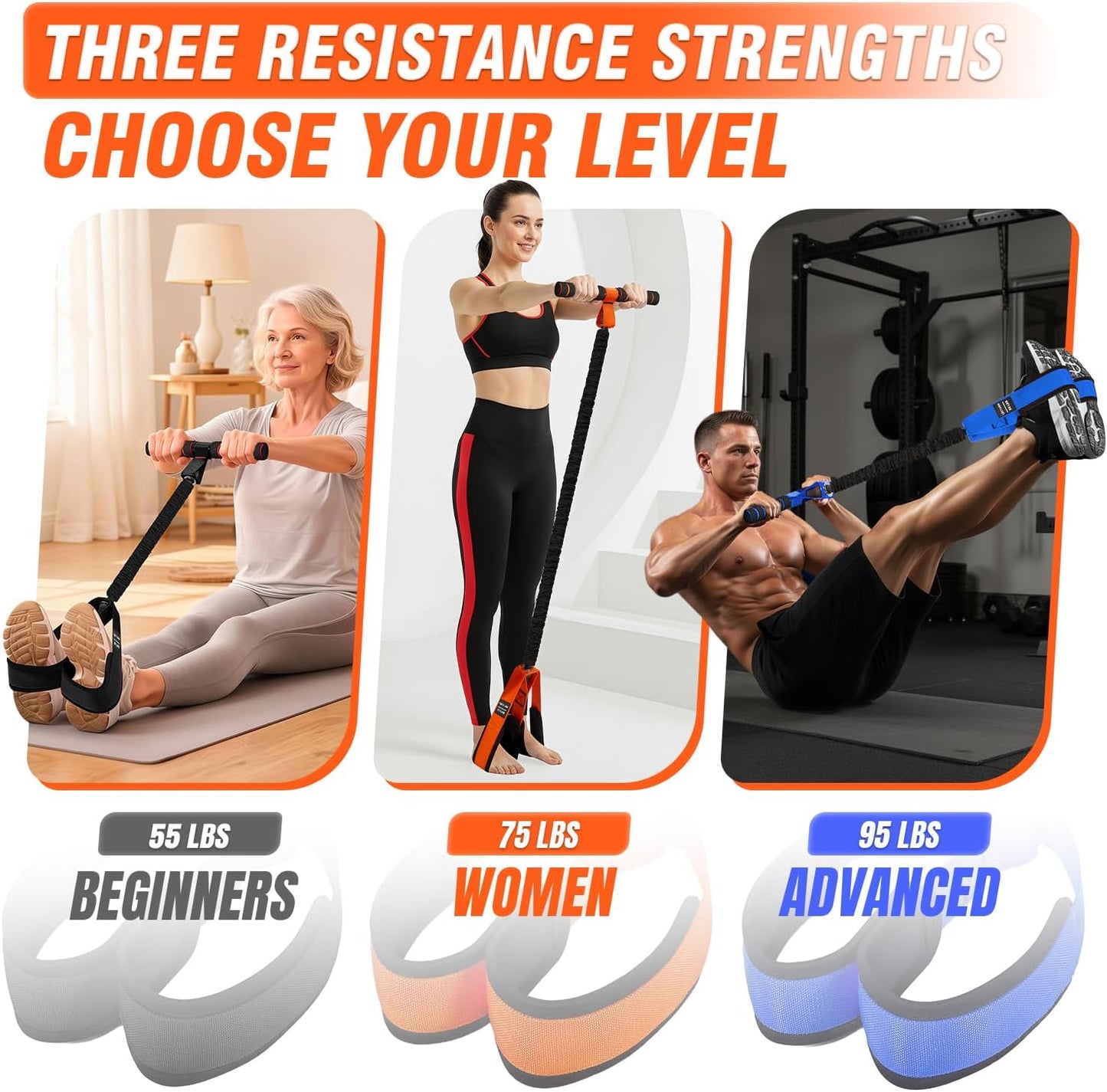 Skiennix Pedal Resistance Bands - Upgrade Women’s Exercise Bands for Full Body Training | Core, ABS, Legs, Glutes, Arms