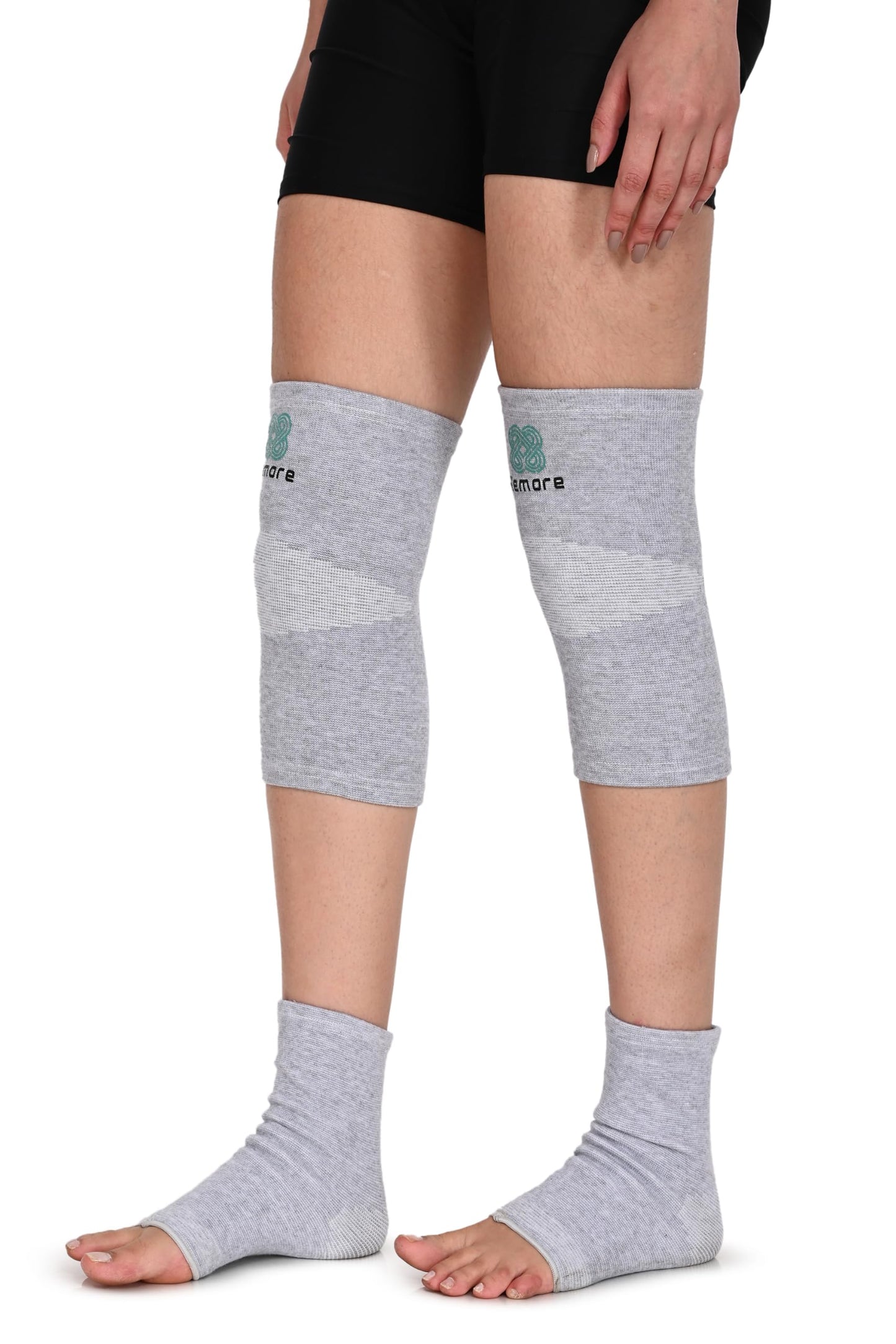 Bamboo Knee Compression Sleeve & Bamboo Compression Ankle Support Combo for Men and Women Knee Pain, Gym, Running, Basketball, Meniscus Tear, Sports, Joint Pain Relief, Injury Recovery (X-Large) (Knee Thigh 18-20inch)