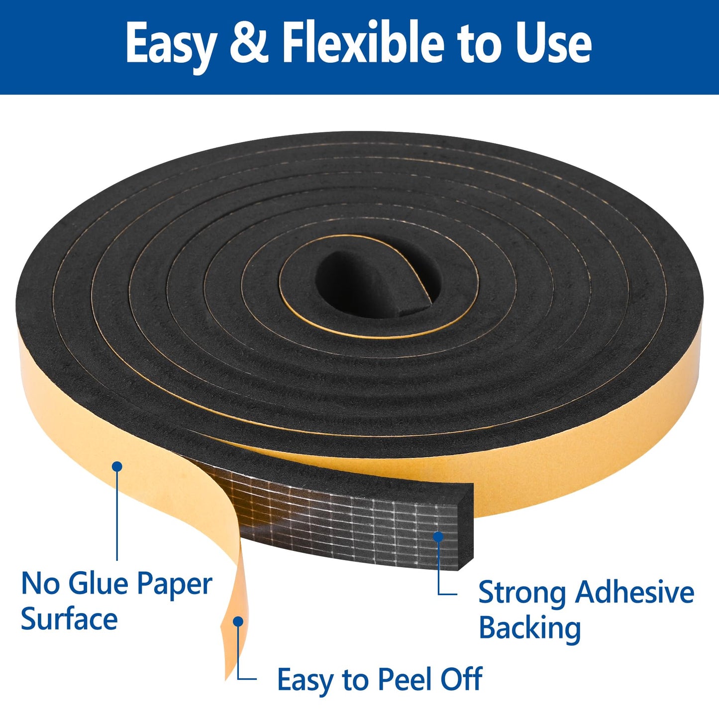 Self Adhesive Foam Tape Weatherstrip 1/2in x 1/16in x 66Ft High Density Foam Insulation Strips Foam Seal Weather Stripping with Strong Adhesive for Door and Window Sound Isolation Soundproofing