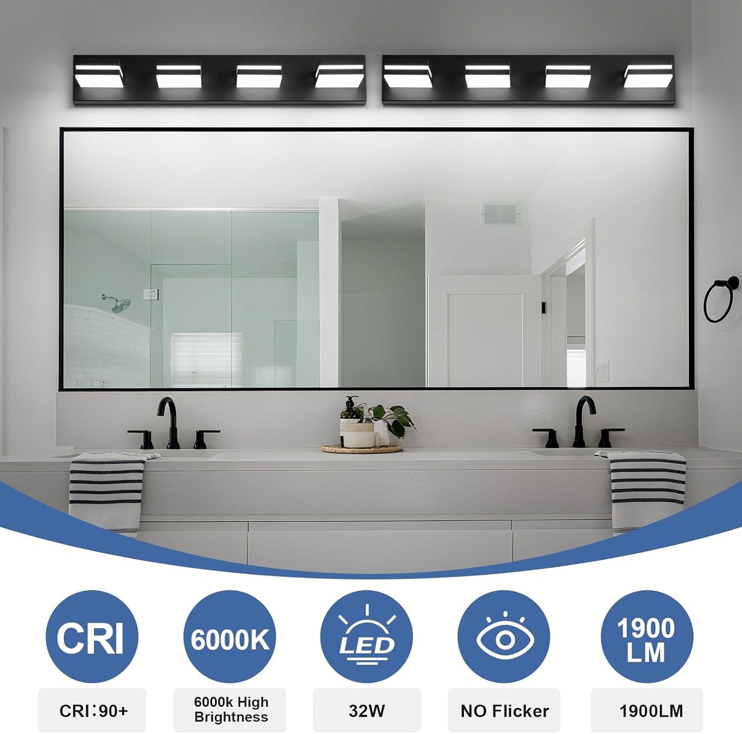 3-Light Modern LED Bathroom Vanity Light Fixture - Black Metal & Acrylic, 16-inch Over Mirror Lighting