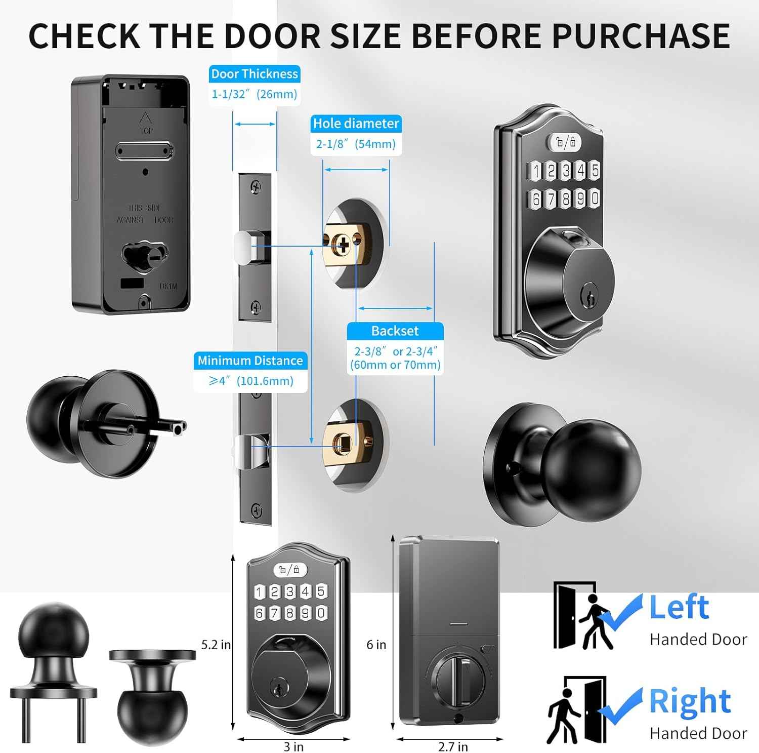 Fingerprint Smart Keyless Entry Deadbolt Lock Set with Handle - App Control & Auto Lock
