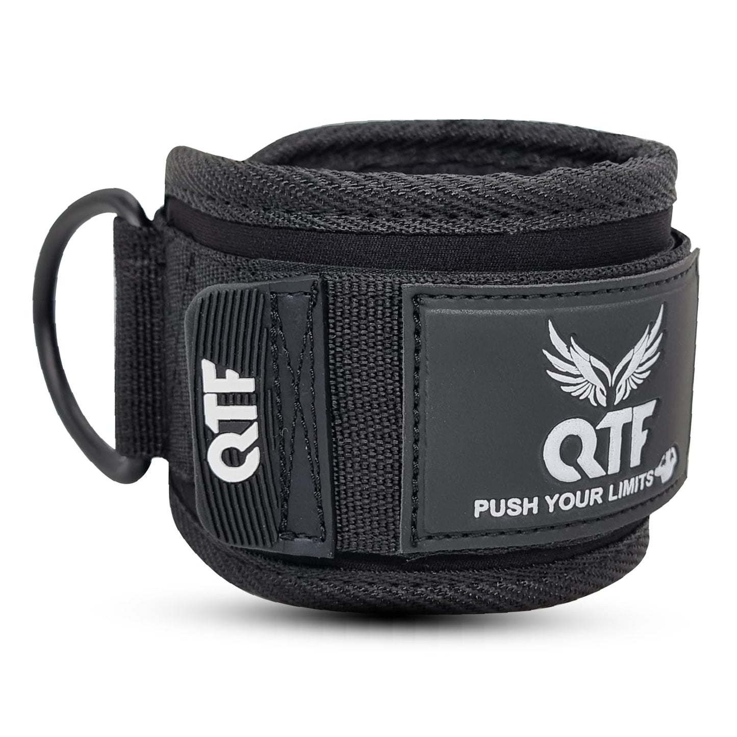 QTF Ankle Strap for Cable Exercise Machines with free shark pads, Work Out Cuff Attachment for Men & Women, Glute Workouts - Kickbacks, Leg Extensions, Hip Abductors, for Exercise Machine Attachments (Black)