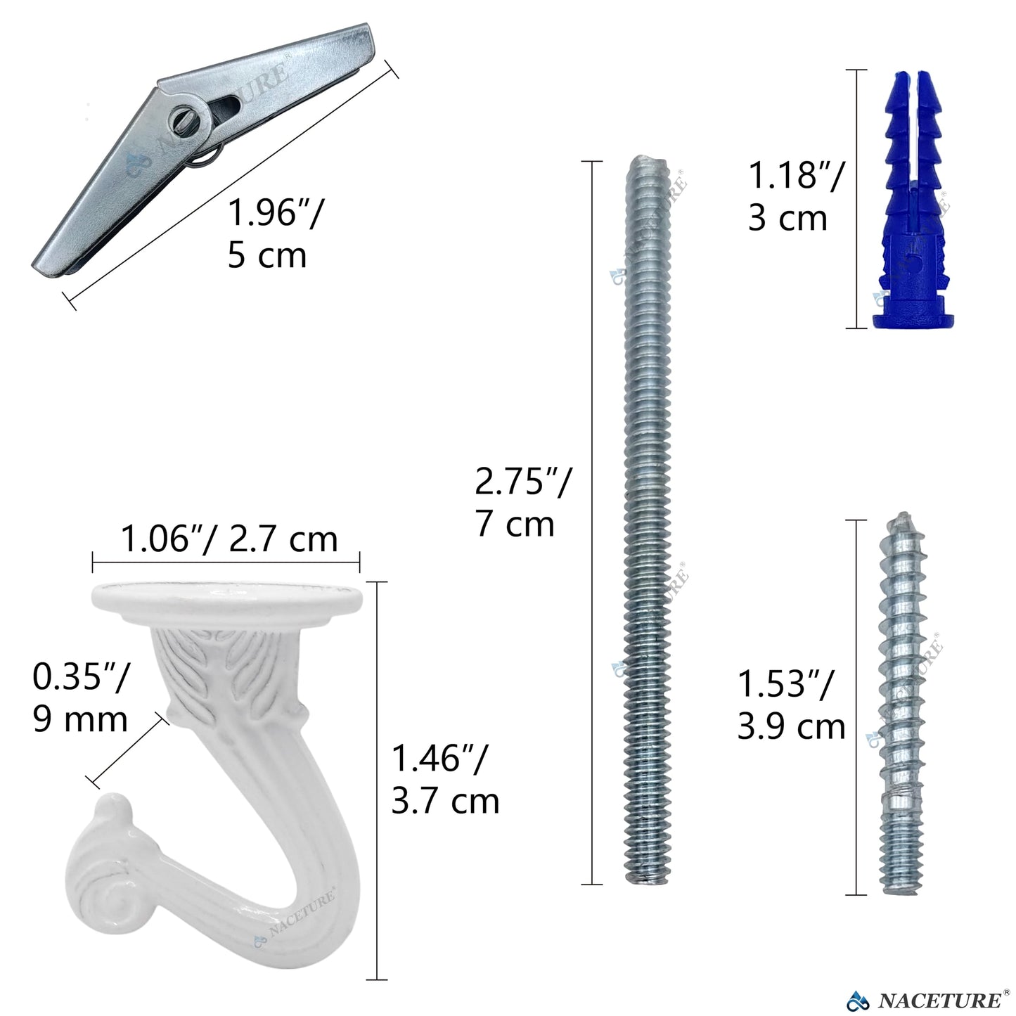 NACETURE Ceiling Hooks for Hanging Plants – 6 Pcs White Plant Hooks for Hanging Baskets Outdoor or Indoor - Swag Hook for Ceiling with Toggle Hooks for Hanging Lights, Flower Install Screw in Hooks