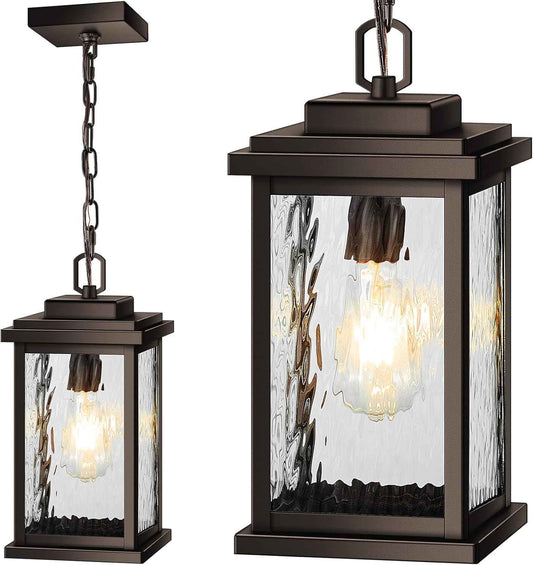 Outdoor Pendant Light - Oil Rubbed Bronze Chandelier for Porch & Patio, Adjustable Chain