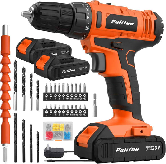 PULITUO'S 20V Cordless Drill/Driver, Electric Screwdriver - 2 Batteries, 30Nm, 21+1 Torque, 2 Speed, Keyless 3/8" Chase Drill with LED Light, Kit for Home (Green)