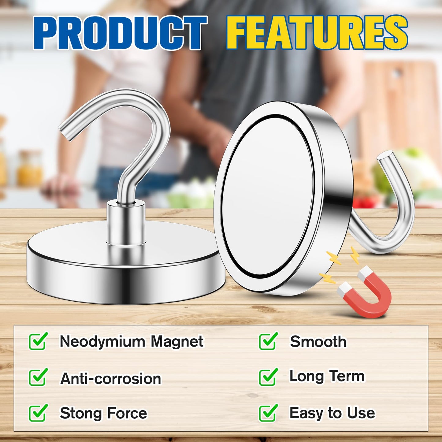 Grtard 110 lbs Magnetic Hooks Heavy Duty, 8 Pack Strong Magnet Hook for Cruise Cabins, Large Magnetic Hooks, Magnets with Hooks for Hanging, Cruise, Curtain, Home, Kitchen, Workplace(Silver)