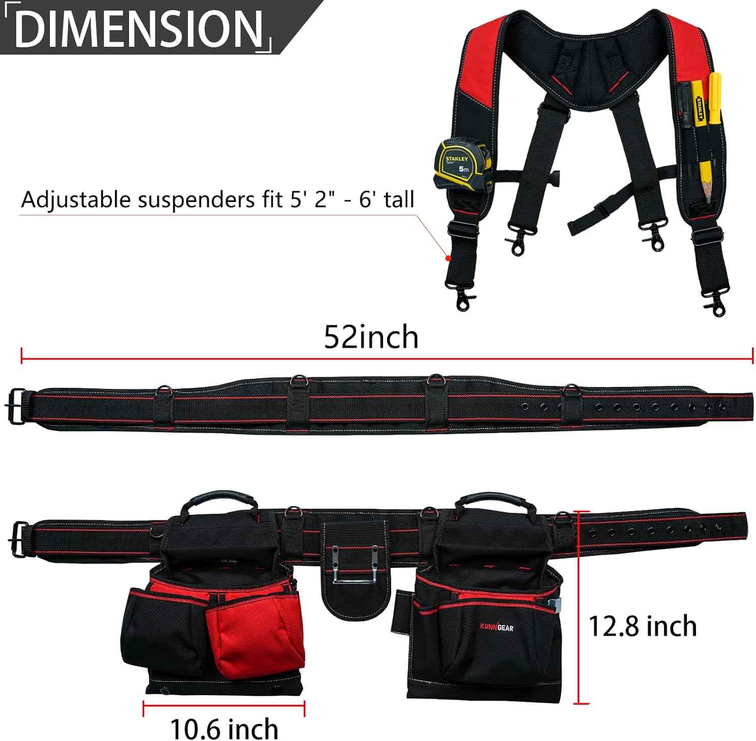 Pro Carpenter Tool Belt with Suspenders - Heavy-Duty Suspension Rig for Contractors & Electricians, Khaki