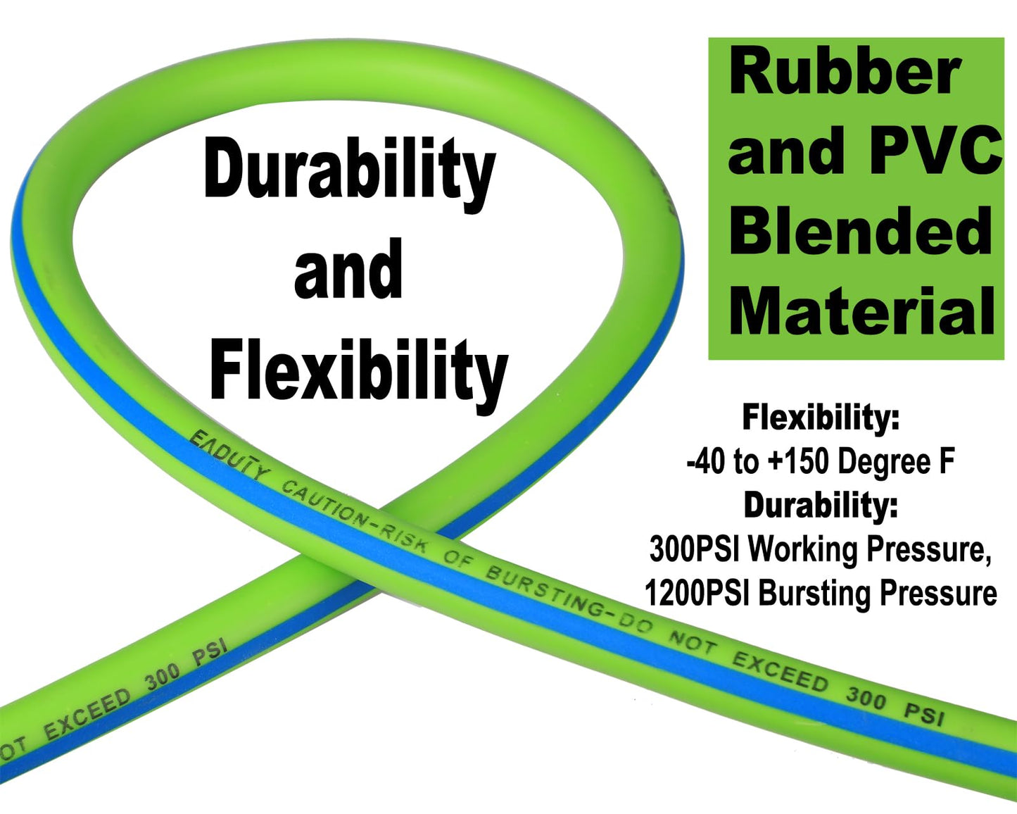 EADUTY Hybrid Lead-in Air Hose 3/8 In. x 3 ft, Lightweight, Flexible, Durable Air Compressor Hose with Aluminum Universal Quick Coupler and Industrial Plug, Green Blue